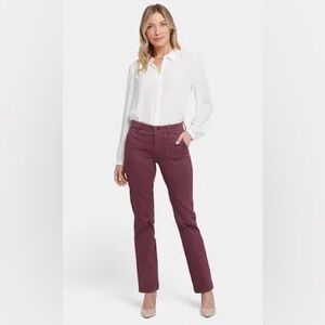 NYDJ Marilyn Straight Leg Jeans with Utility Pockets in Rich Burgundy